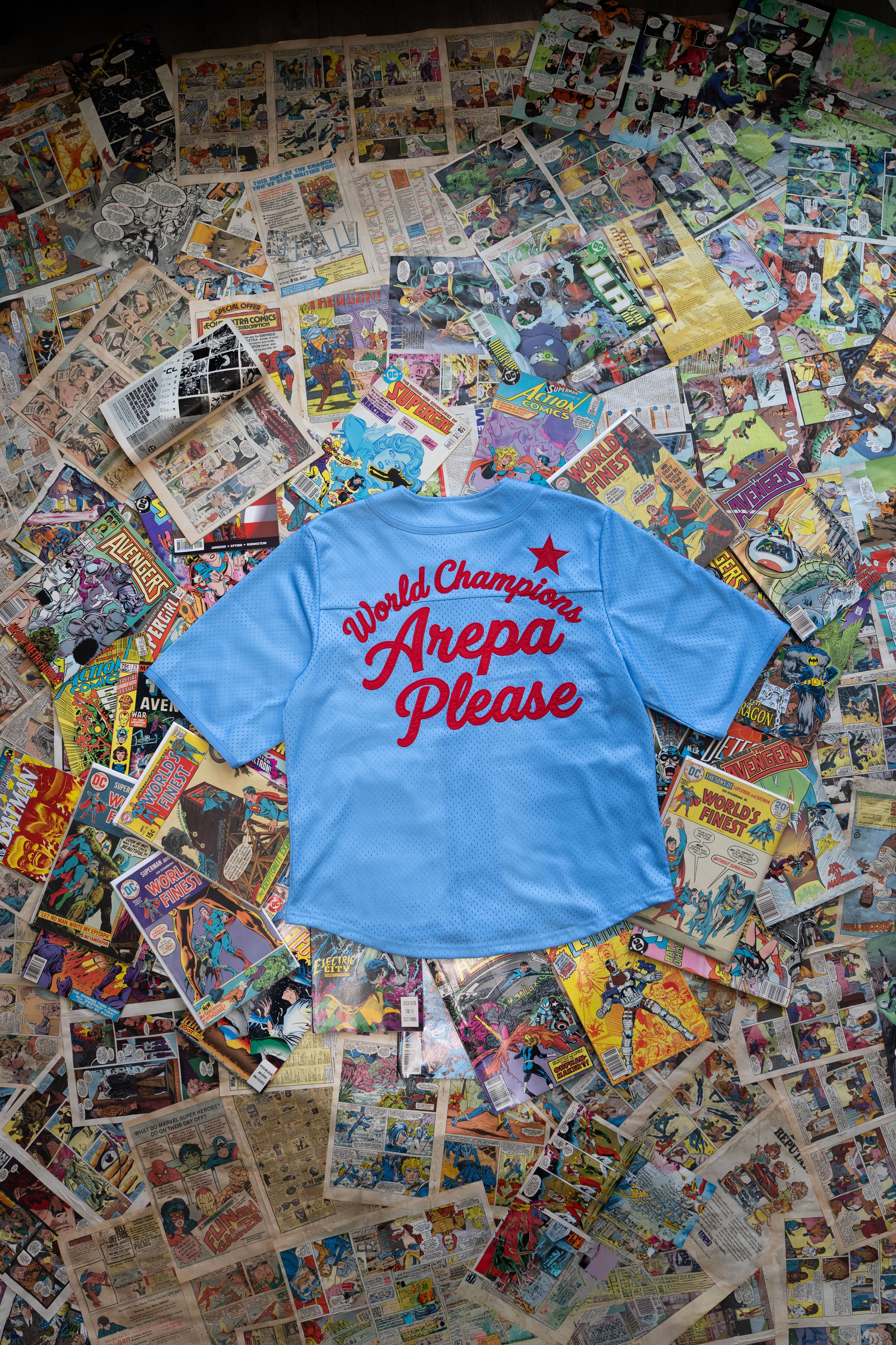 World Champion Baseball Shirt Blue back - Arepa Drip
